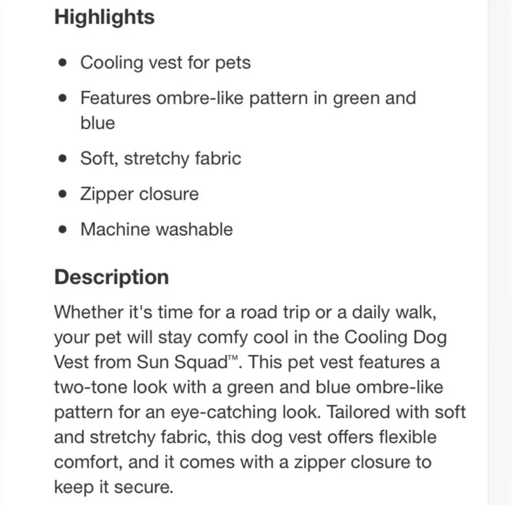 Sun Squad Pet Cooling Vest, Zipper Front, Ombre‎ small, medium & large